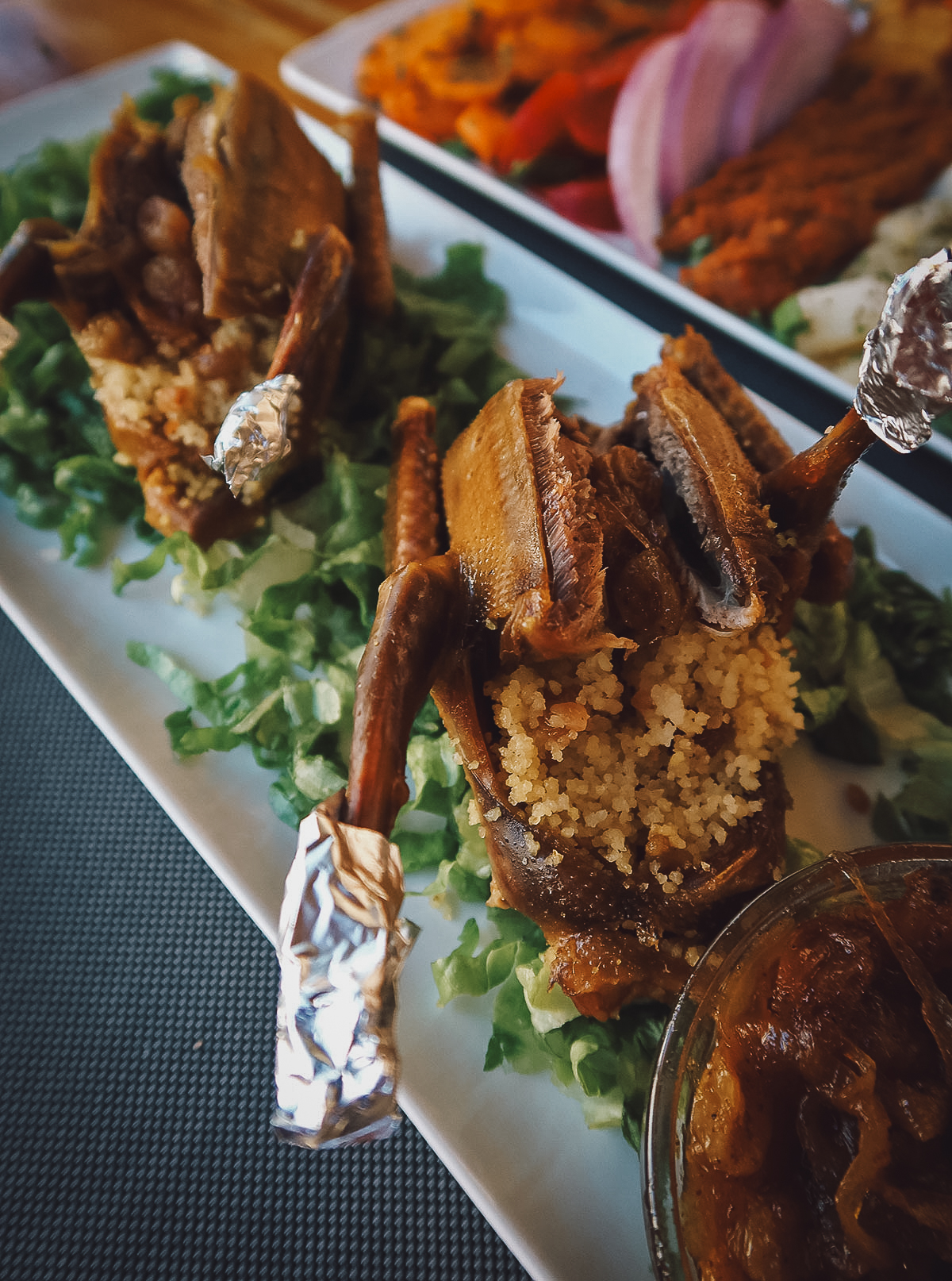 Stuffed squab at a restaurant in Fez