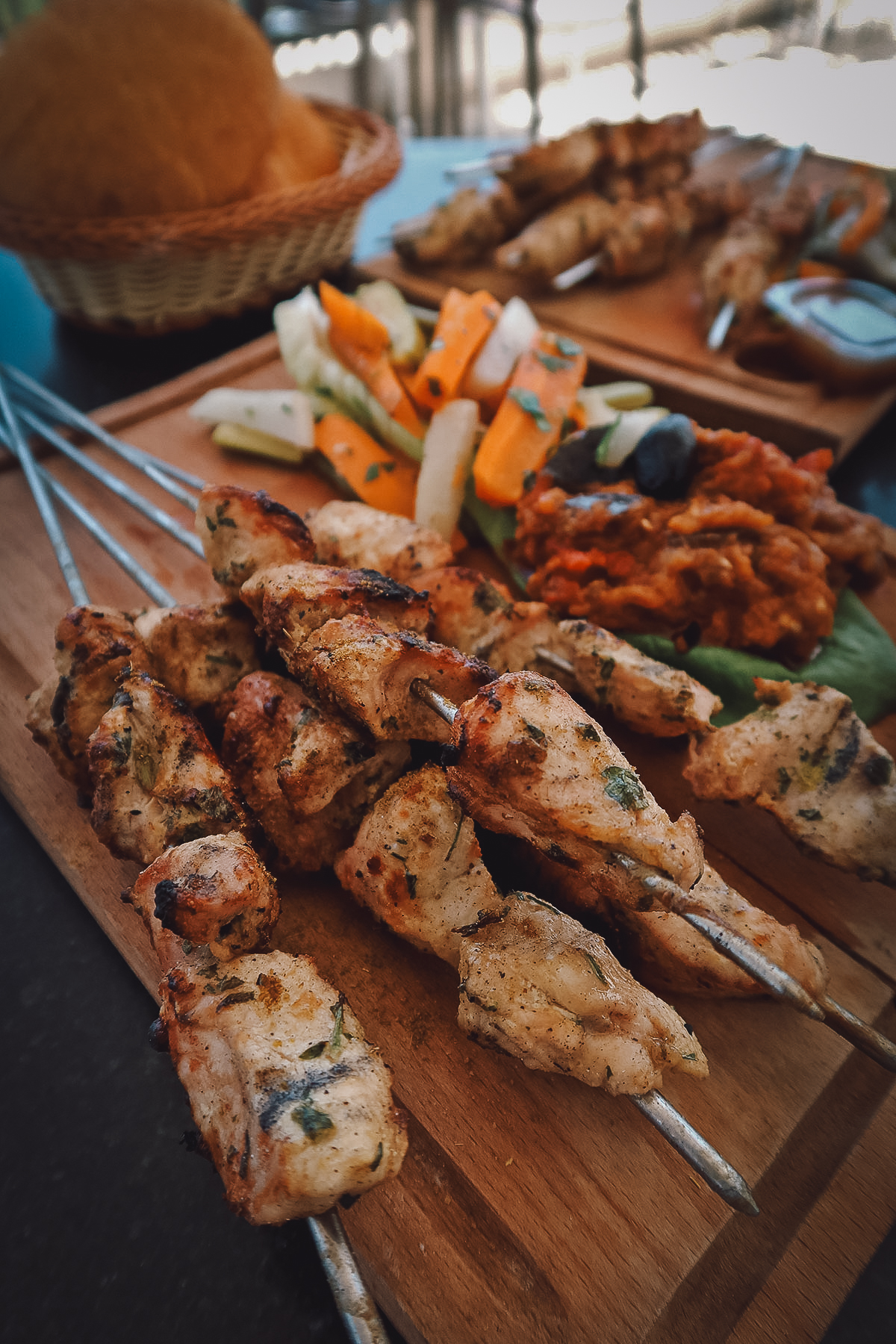 Chicken brochette at a restaurant in Fez