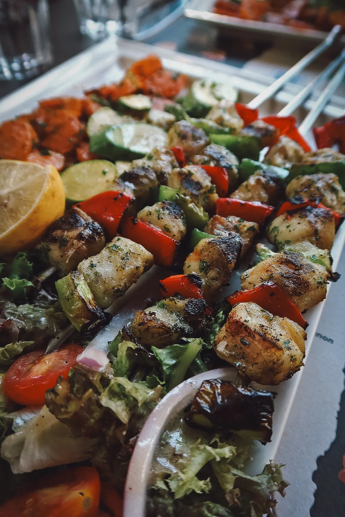 Fish brochette at a restaurant in Fez