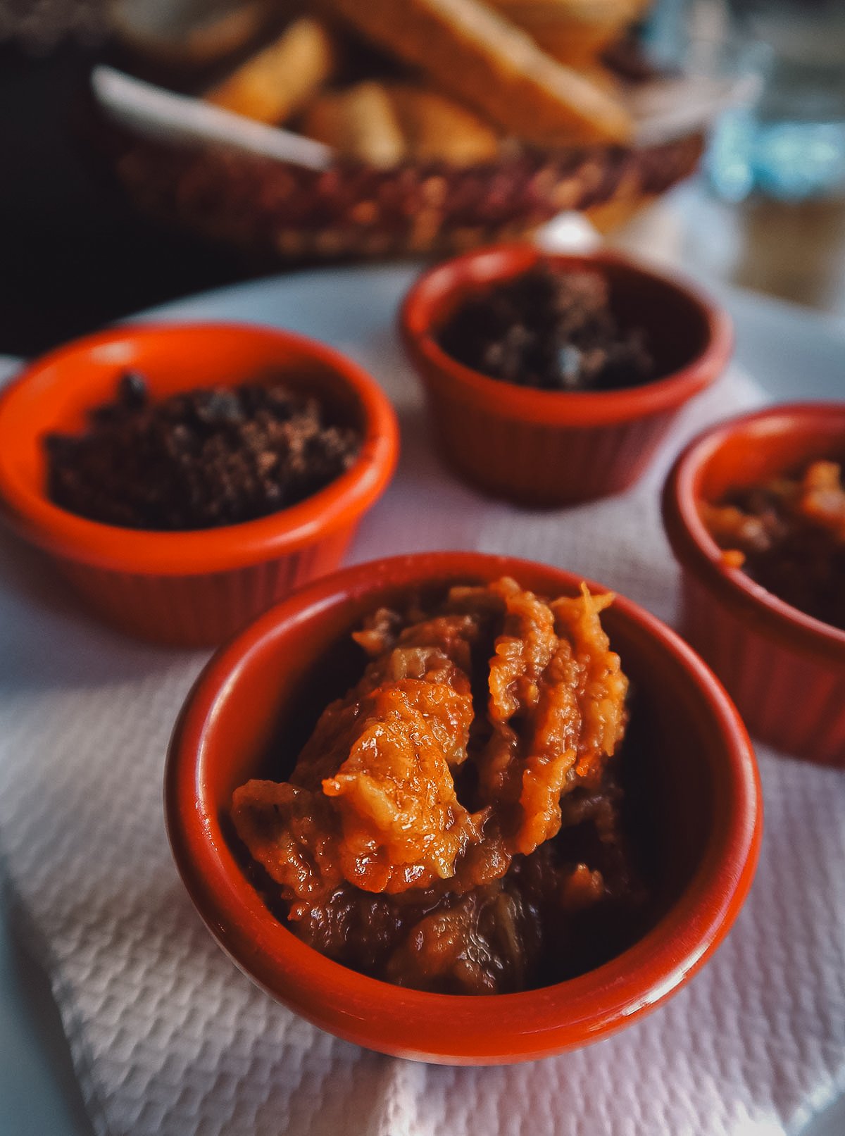 Moroccan appetizers at a restaurant in Rabat