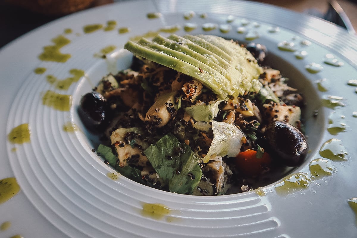 Avocado quinoa salad at a restaurant in Rabat