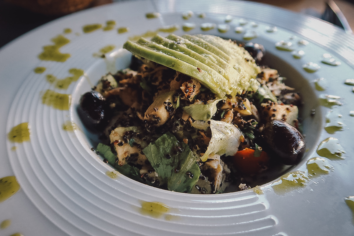 Avocado quinoa salad at a restaurant in Rabat