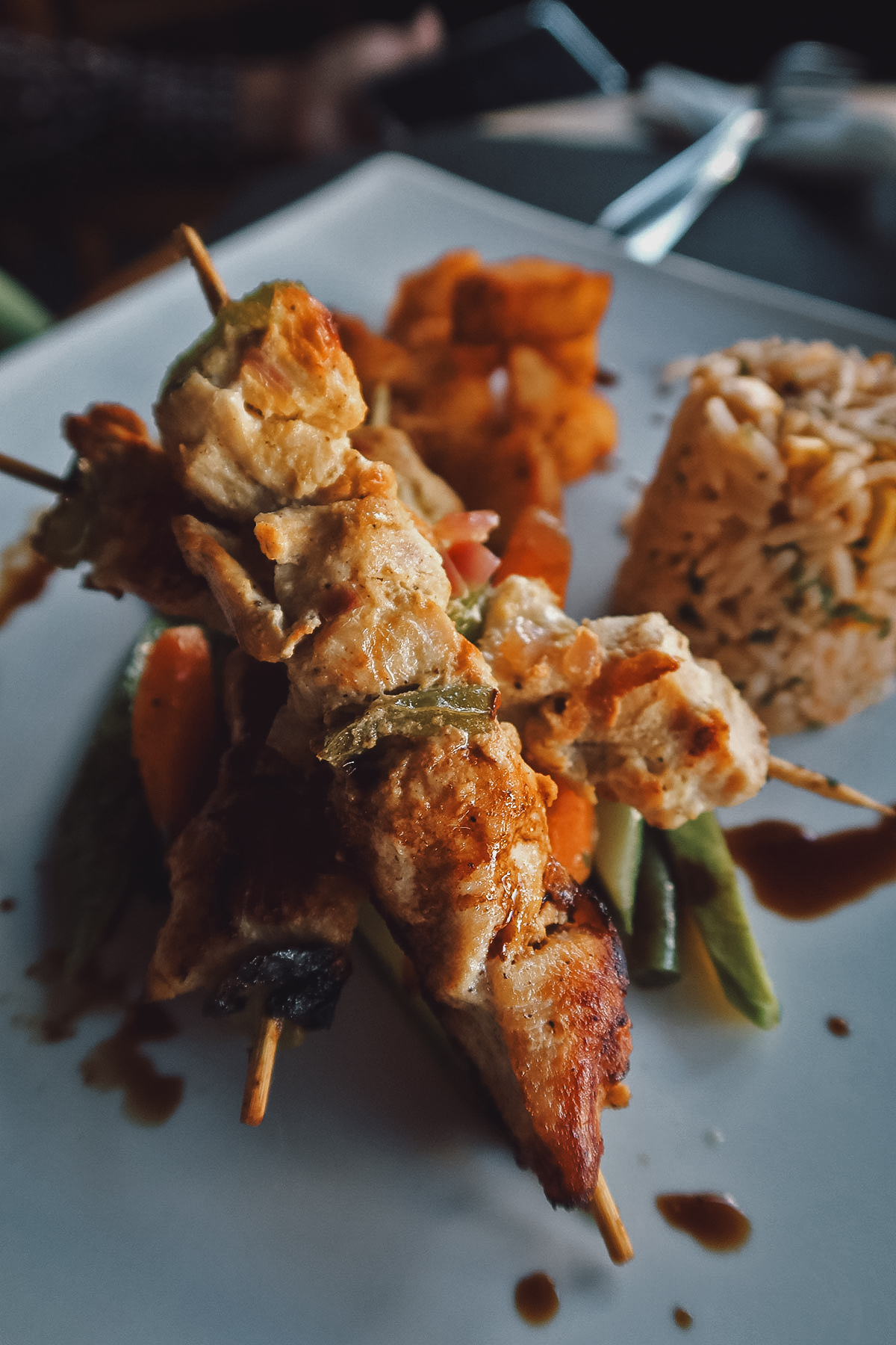 Chicken brochette at a restaurant in Rabat