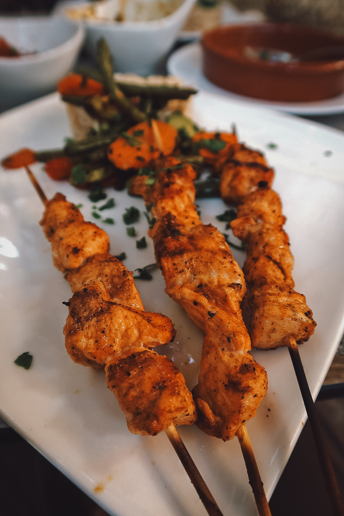 Turkey brochette at a restaurant in Rabat