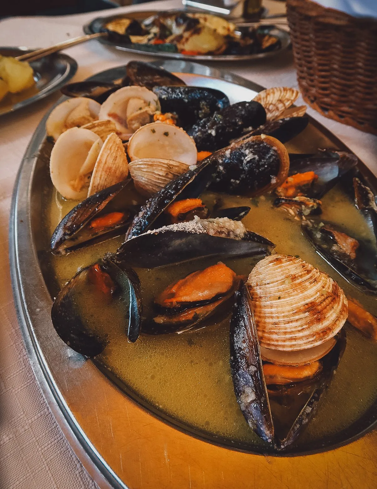 Mussels buzara at a restaurant in Split