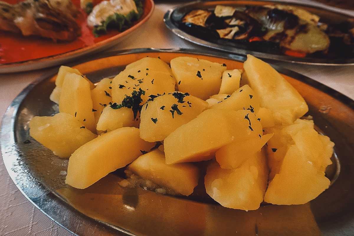 Boiled potatoes at a restaurant in Split