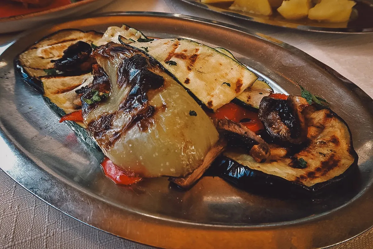 Grilled vegetables at a restaurant in Split