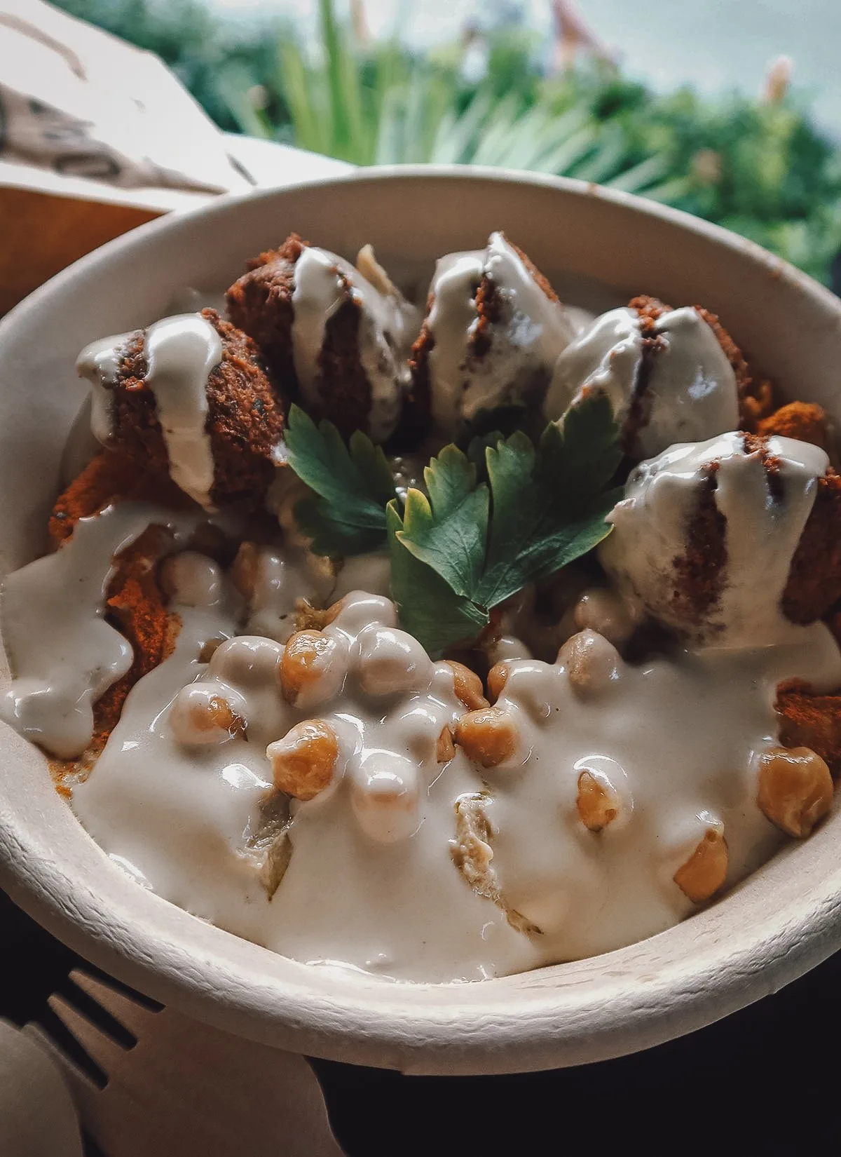 Falafel hummus bowl at a restaurant in Split