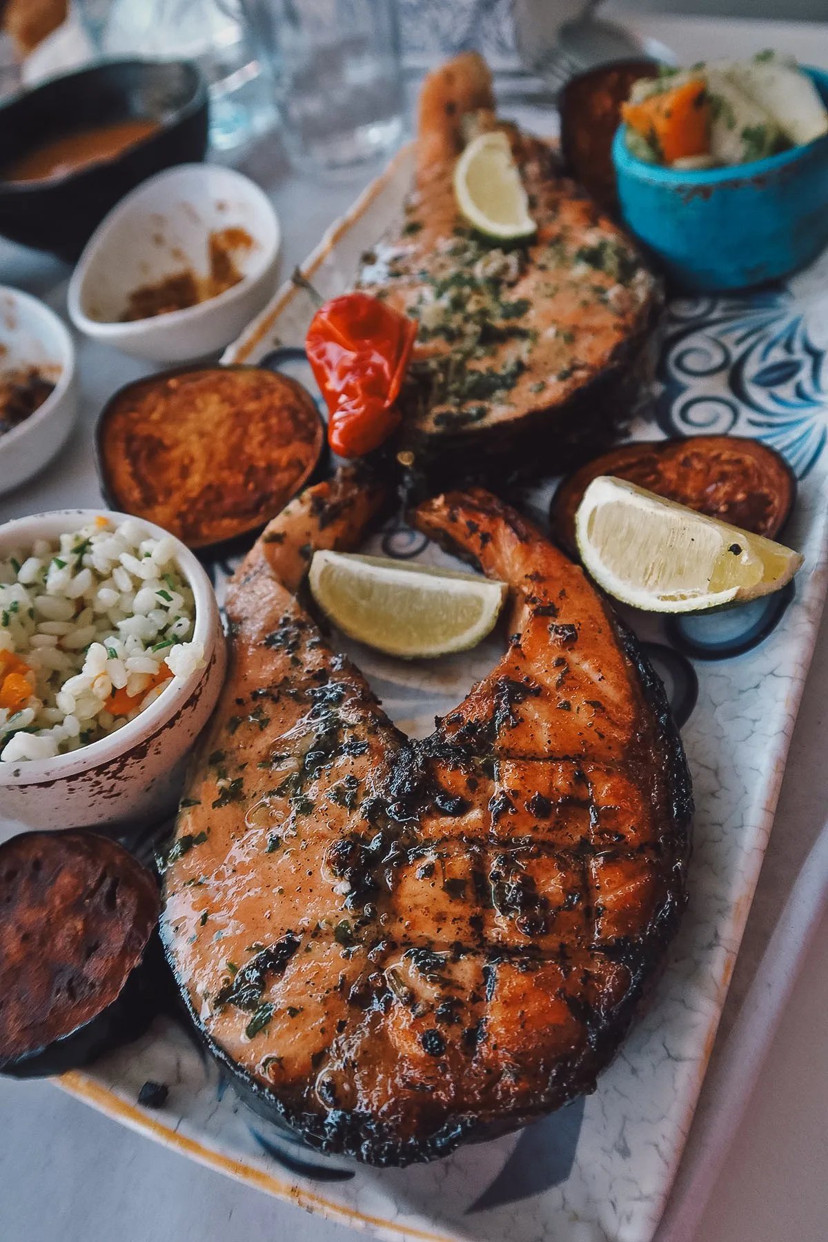 Grilled salmon at a restaurant in Marrakech