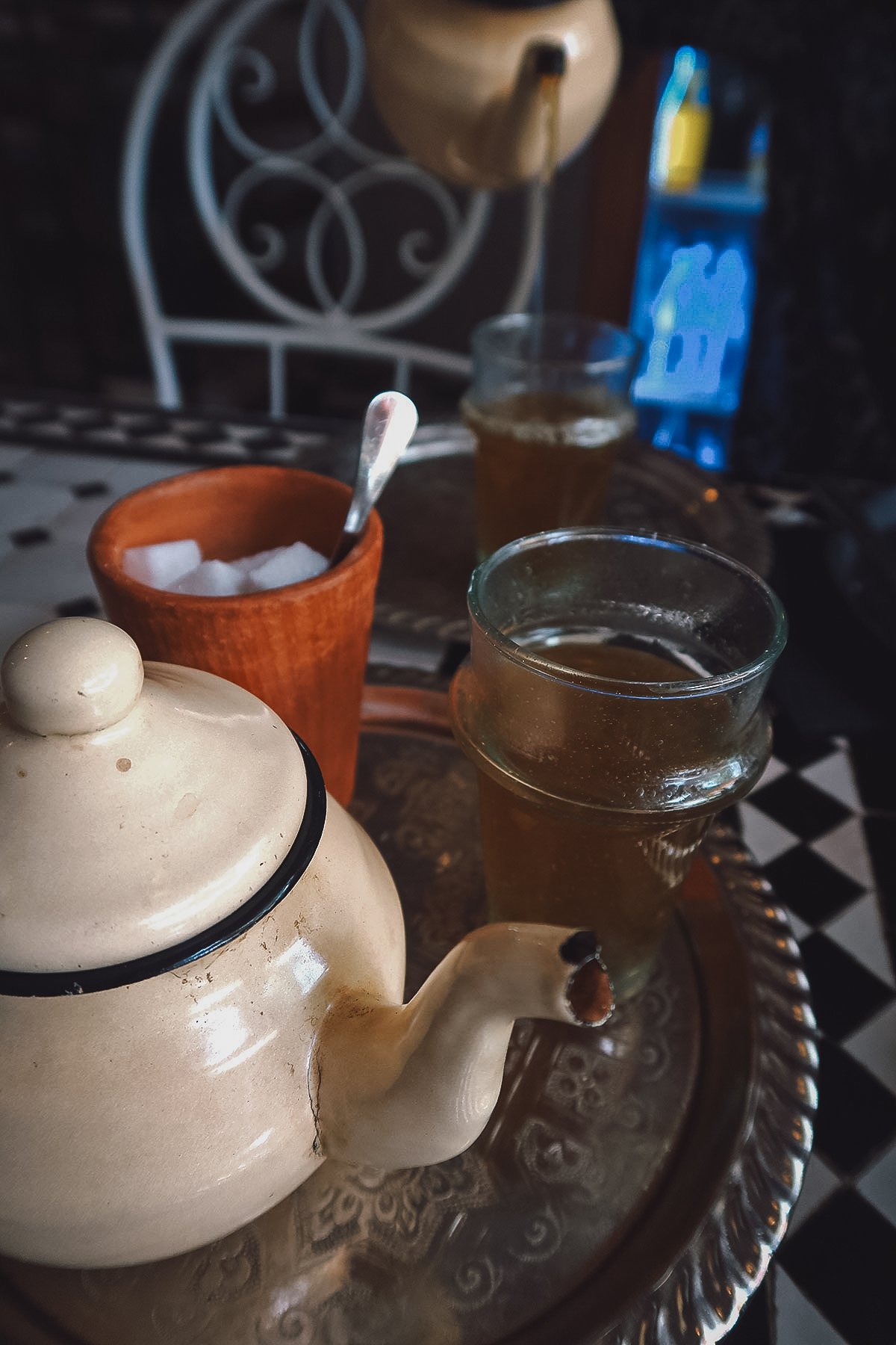 Moroccan tea at a restaurant in Marrakech