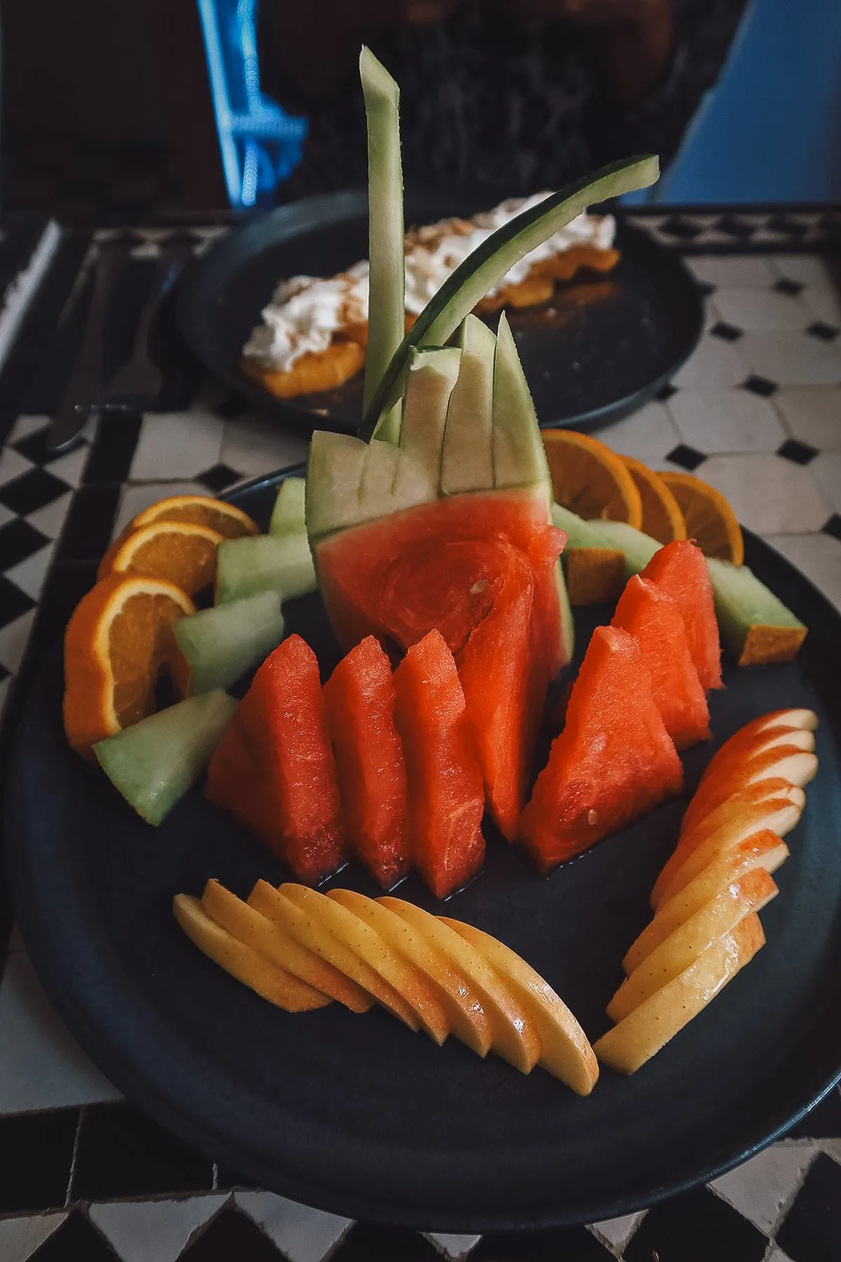 Fruit plate at a restaurant in Marrakech