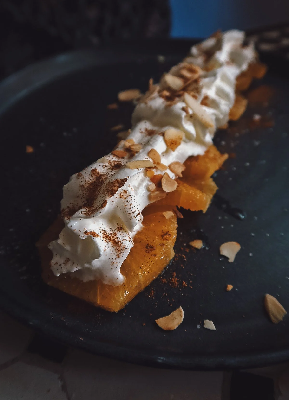 Orange dessert at a restaurant in Marrakech