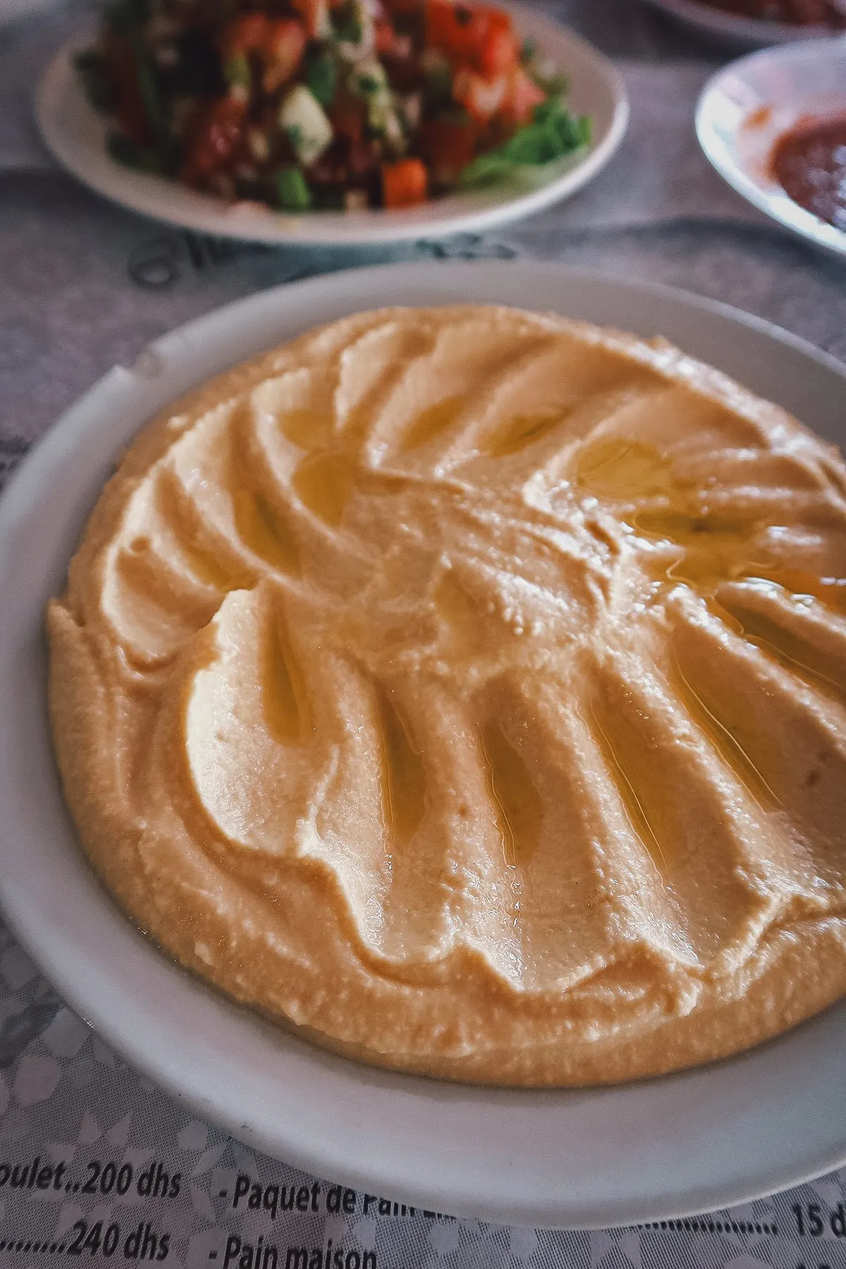 Hummus at a restaurant in Marrakech