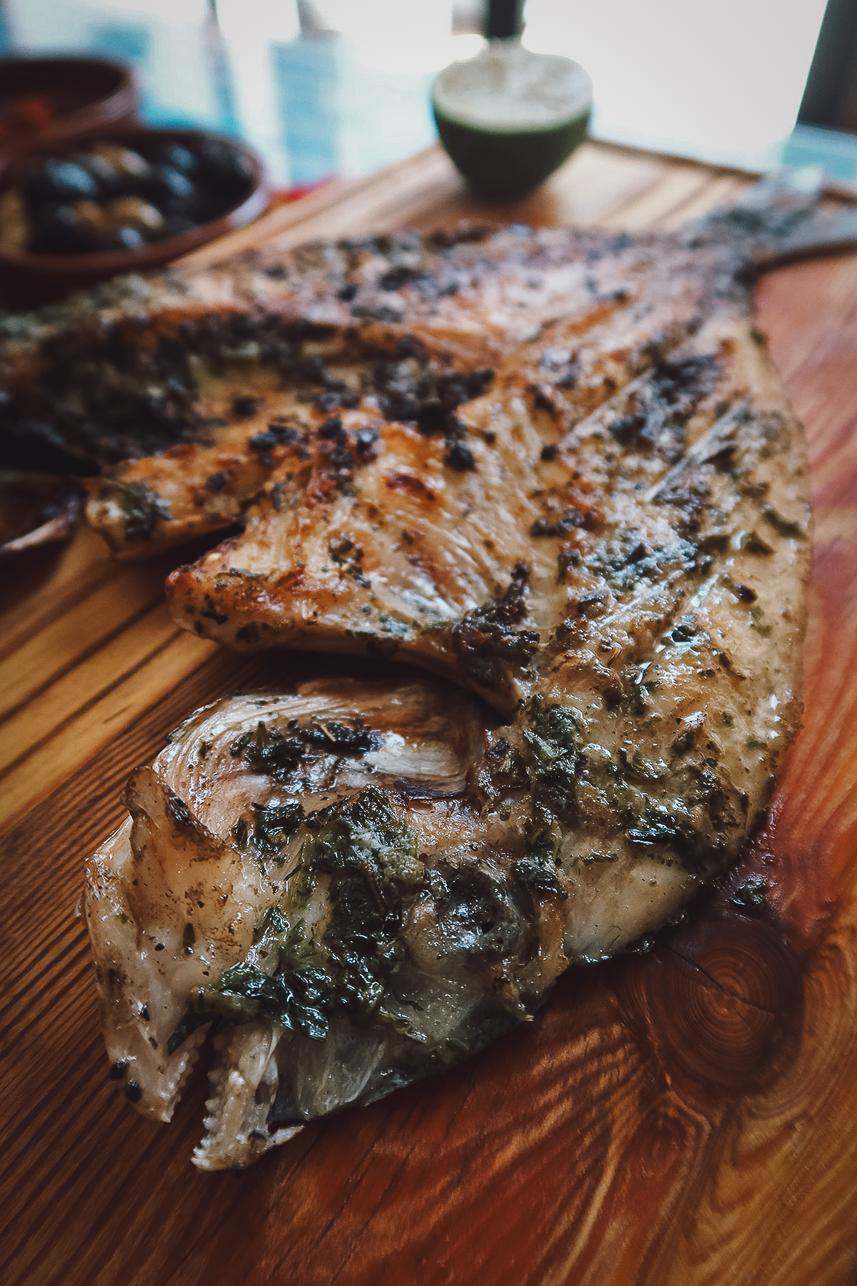 Grilled fish at a restaurant in Marrakech