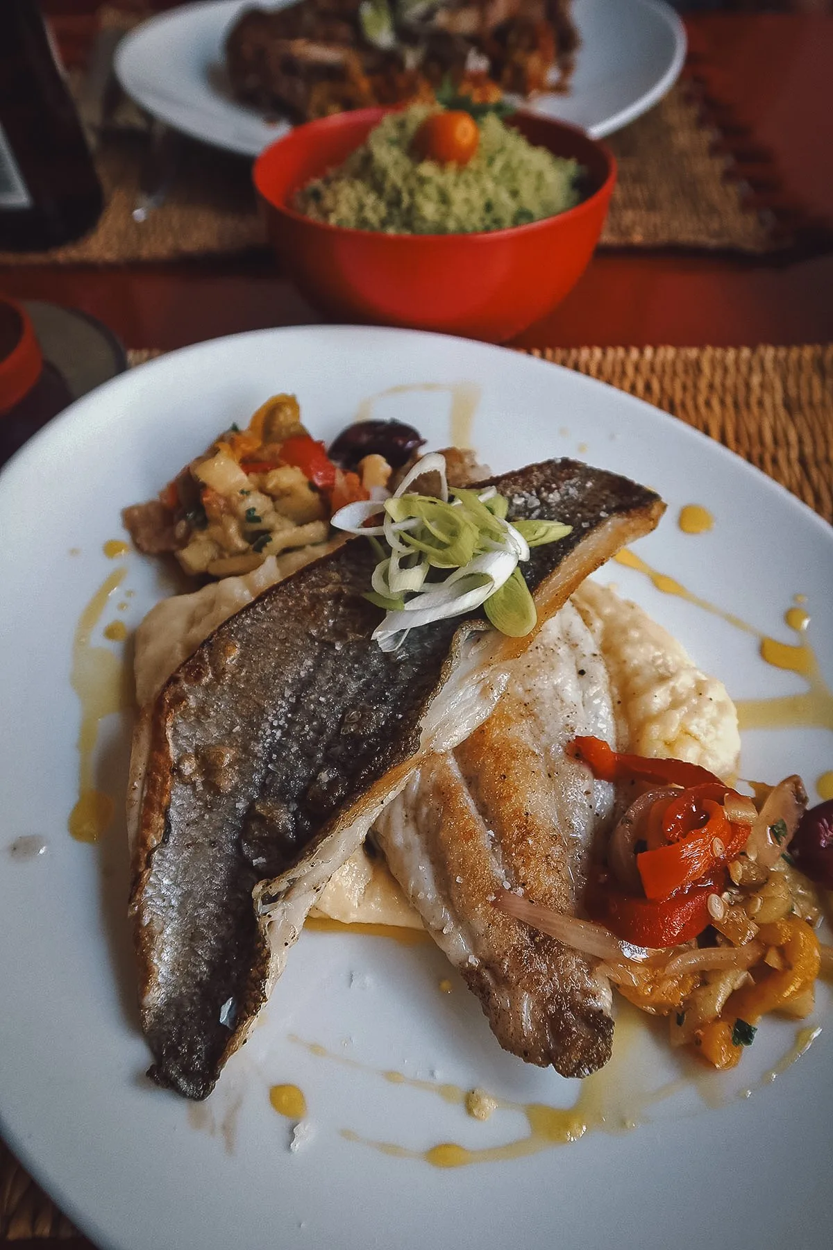 Grilled fish at a restaurant in Marrakech