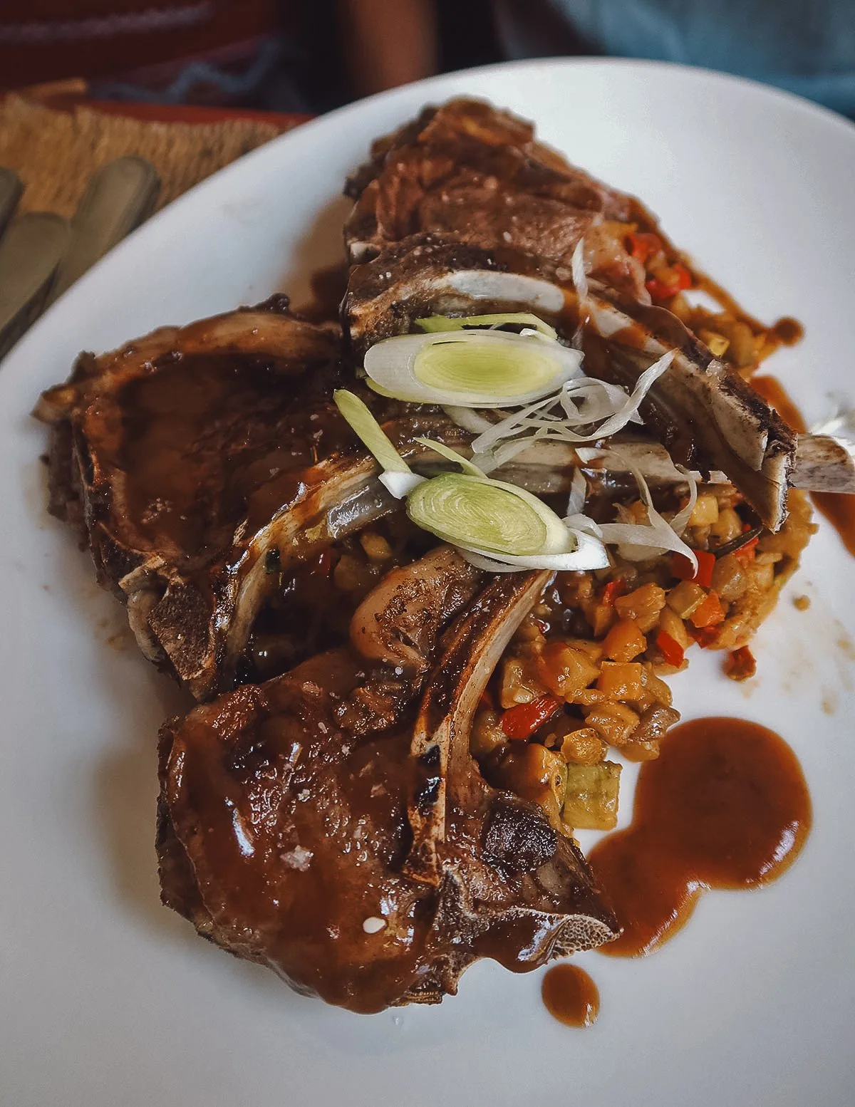 Grilled lamb chops at a restaurant in Marrakech