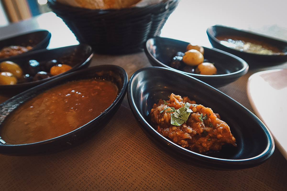 Appetizers at a restaurant in Marrakech