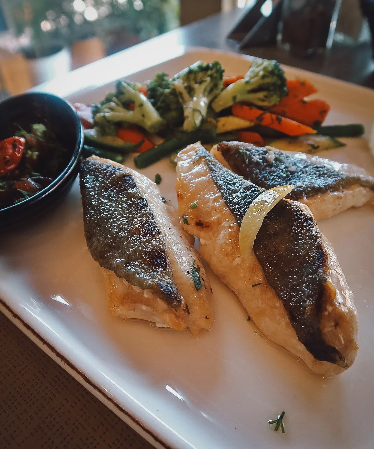 Grilled fish at a restaurant in Marrakech