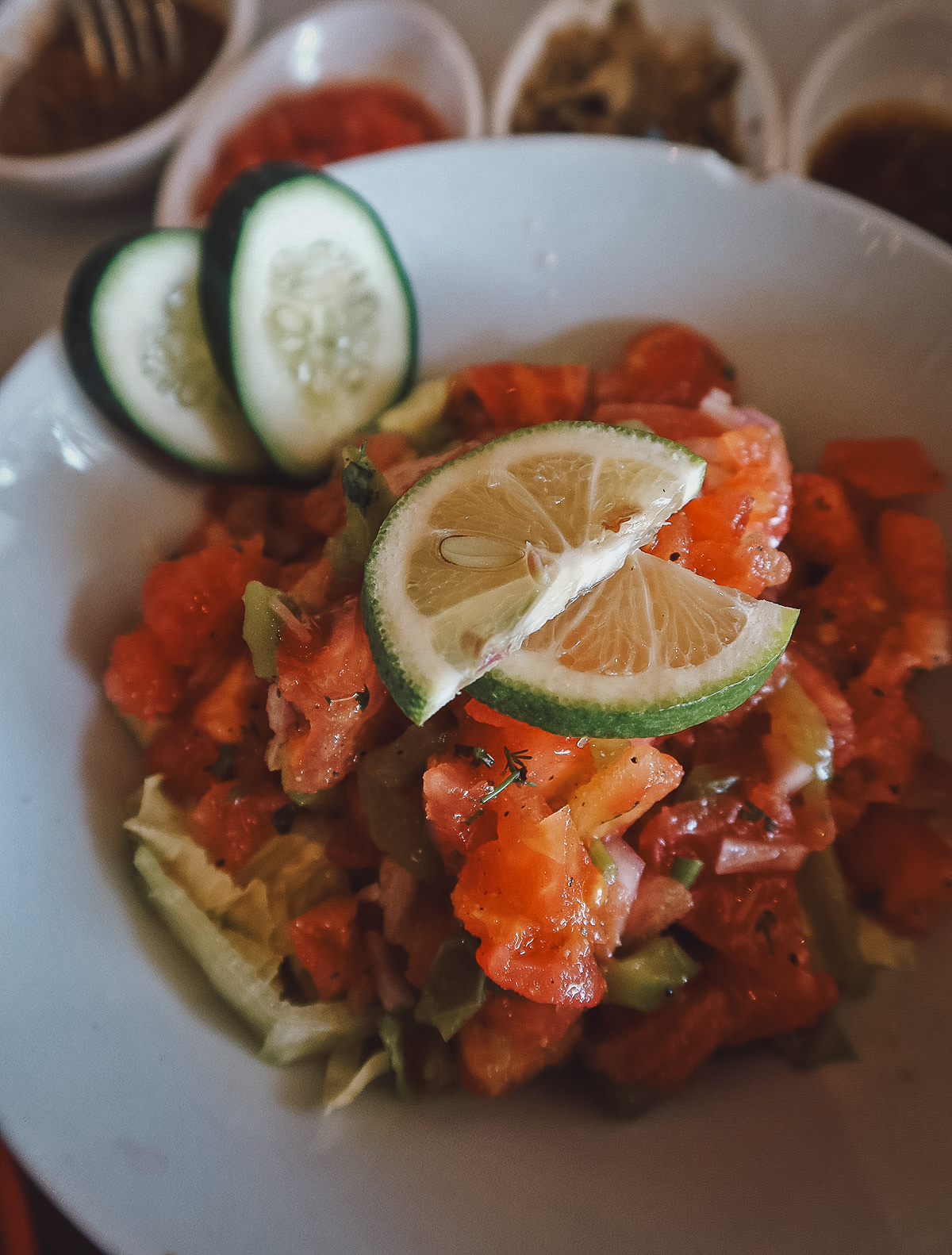 Moroccan salad at a restaurant in Marrakech