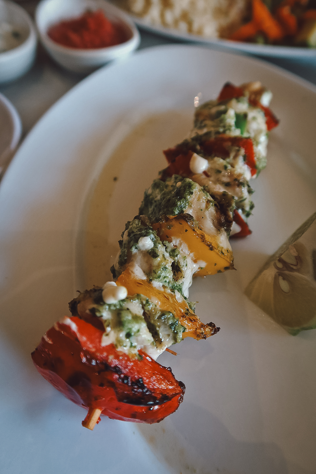 Fish brochette at a restaurant in Marrakech