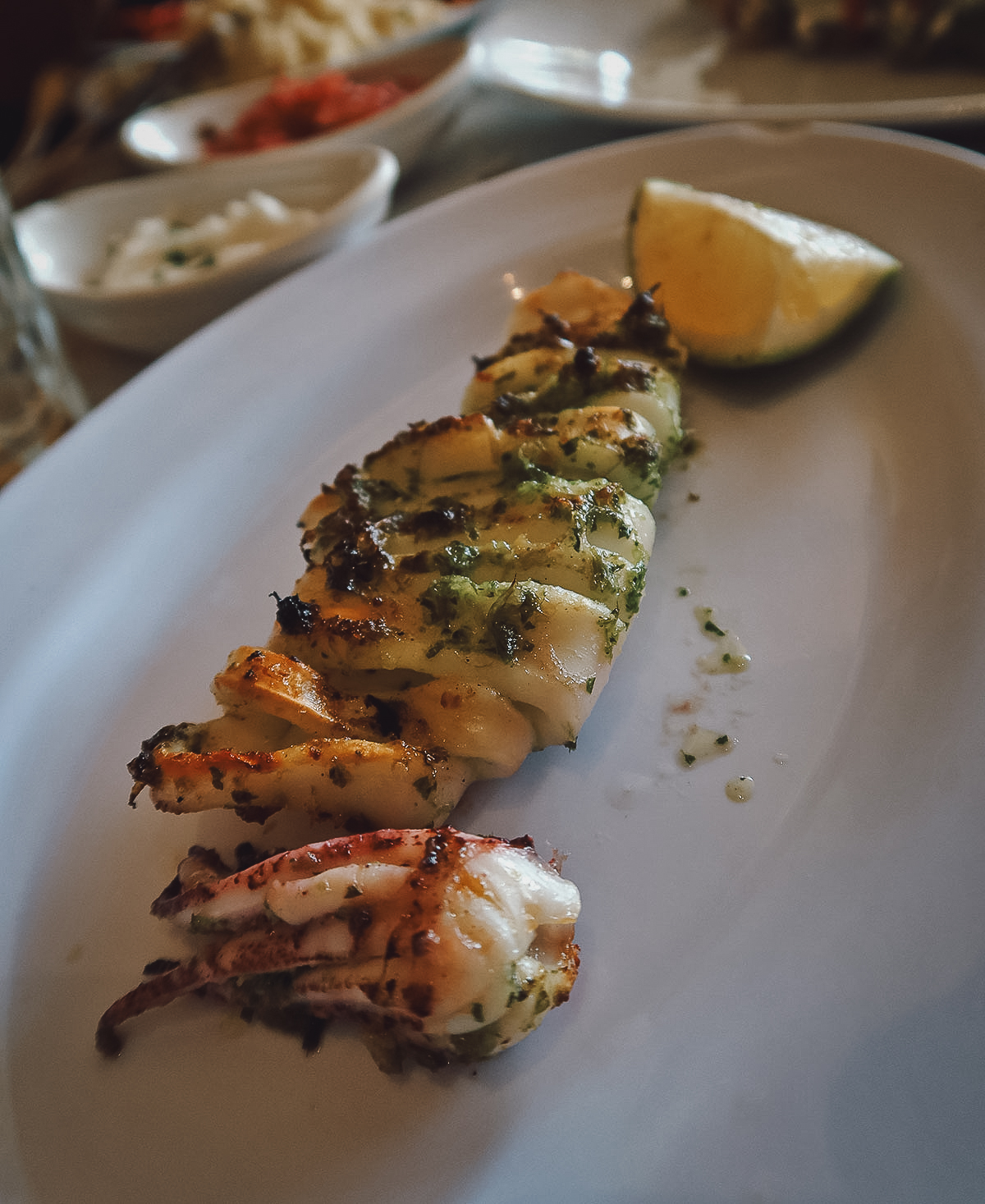 Grilled squid at a restaurant in Marrakech