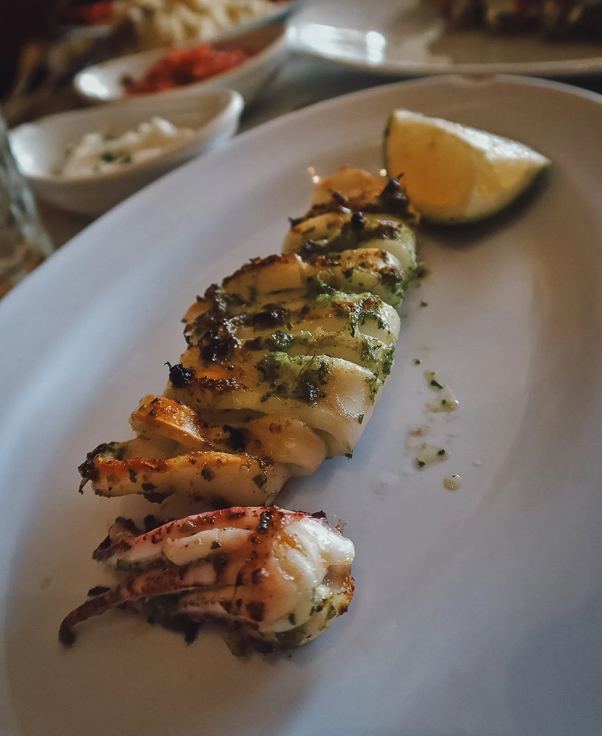 Grilled squid at a restaurant in Marrakech