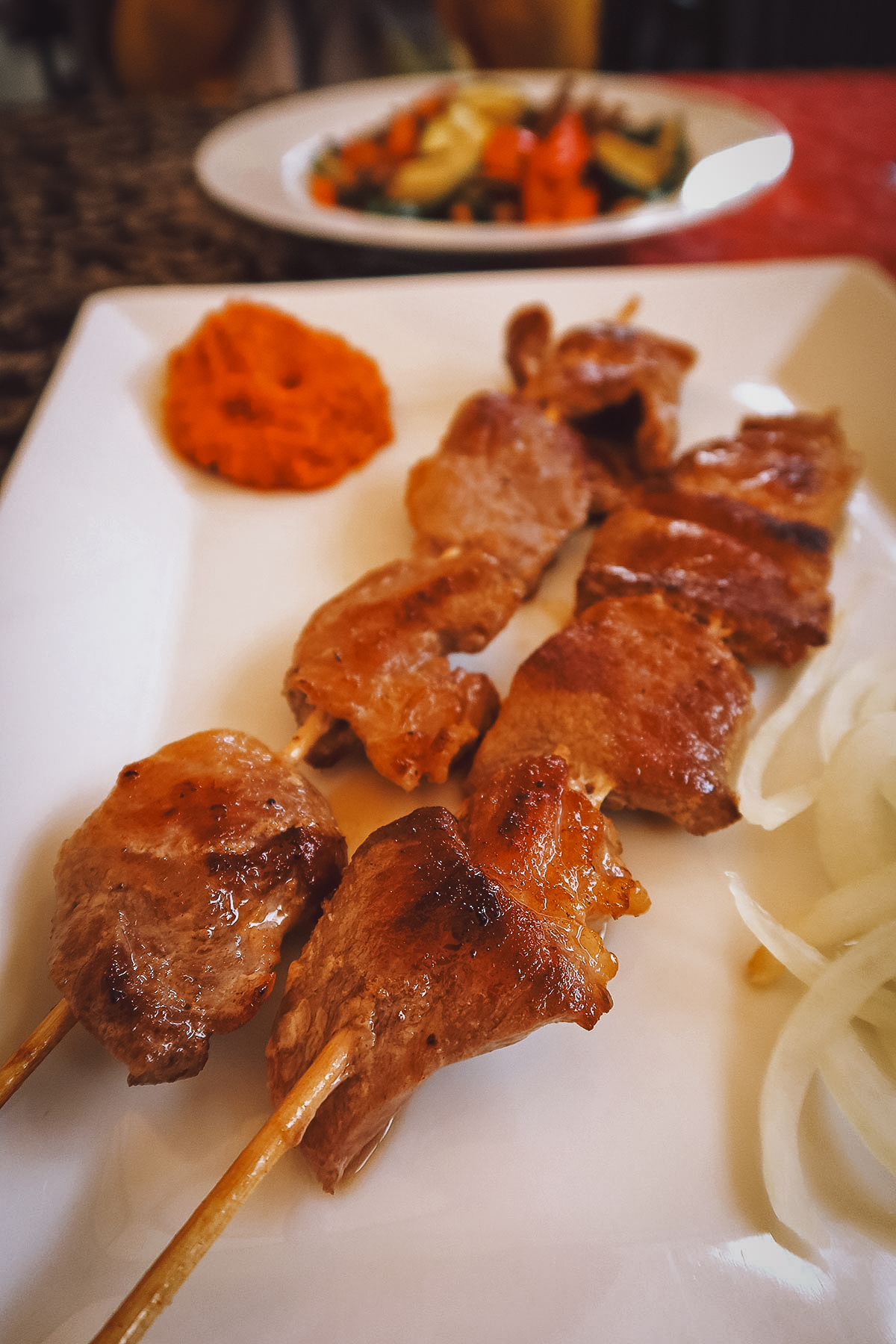 Pork skewers at a restaurant in Pula