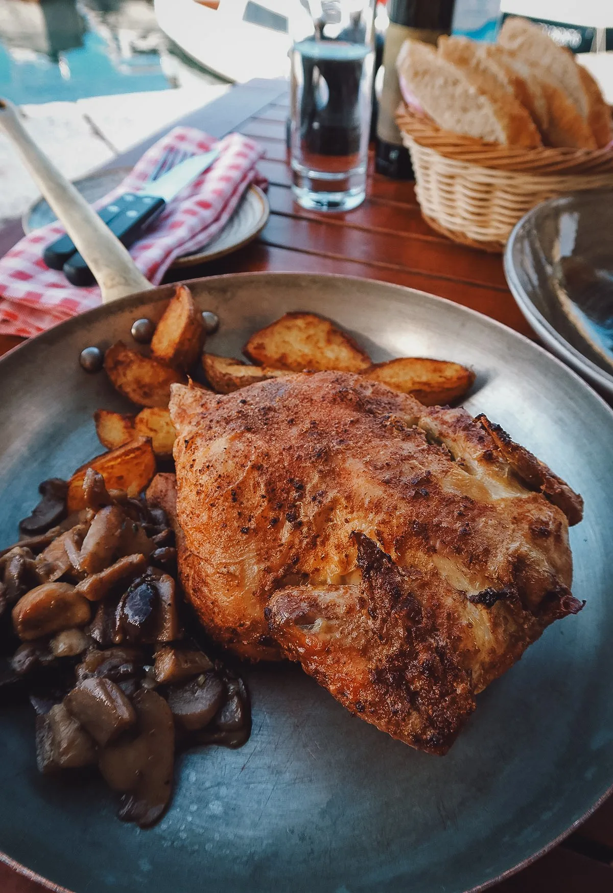 Roast chicken dish at a restaurant in Rovinj