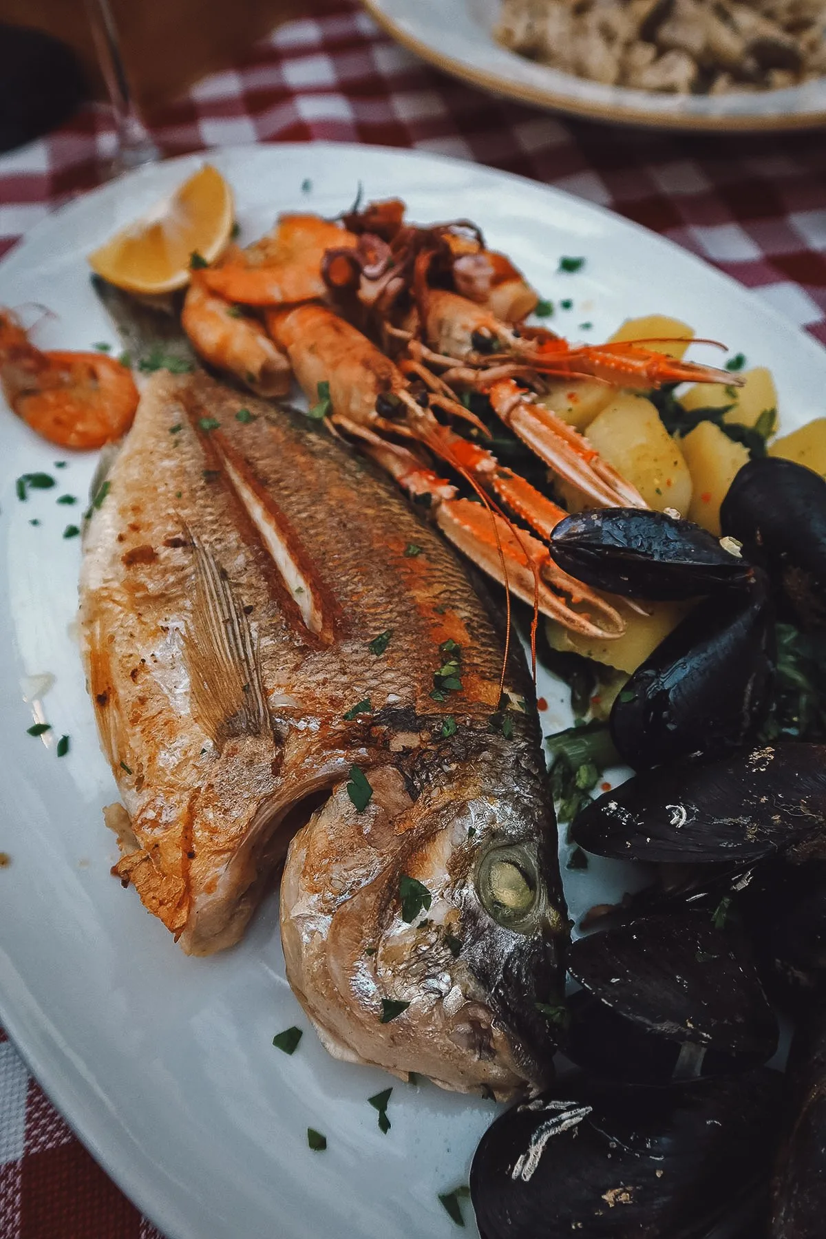 Seafood platter at a restaurant in Rovinj