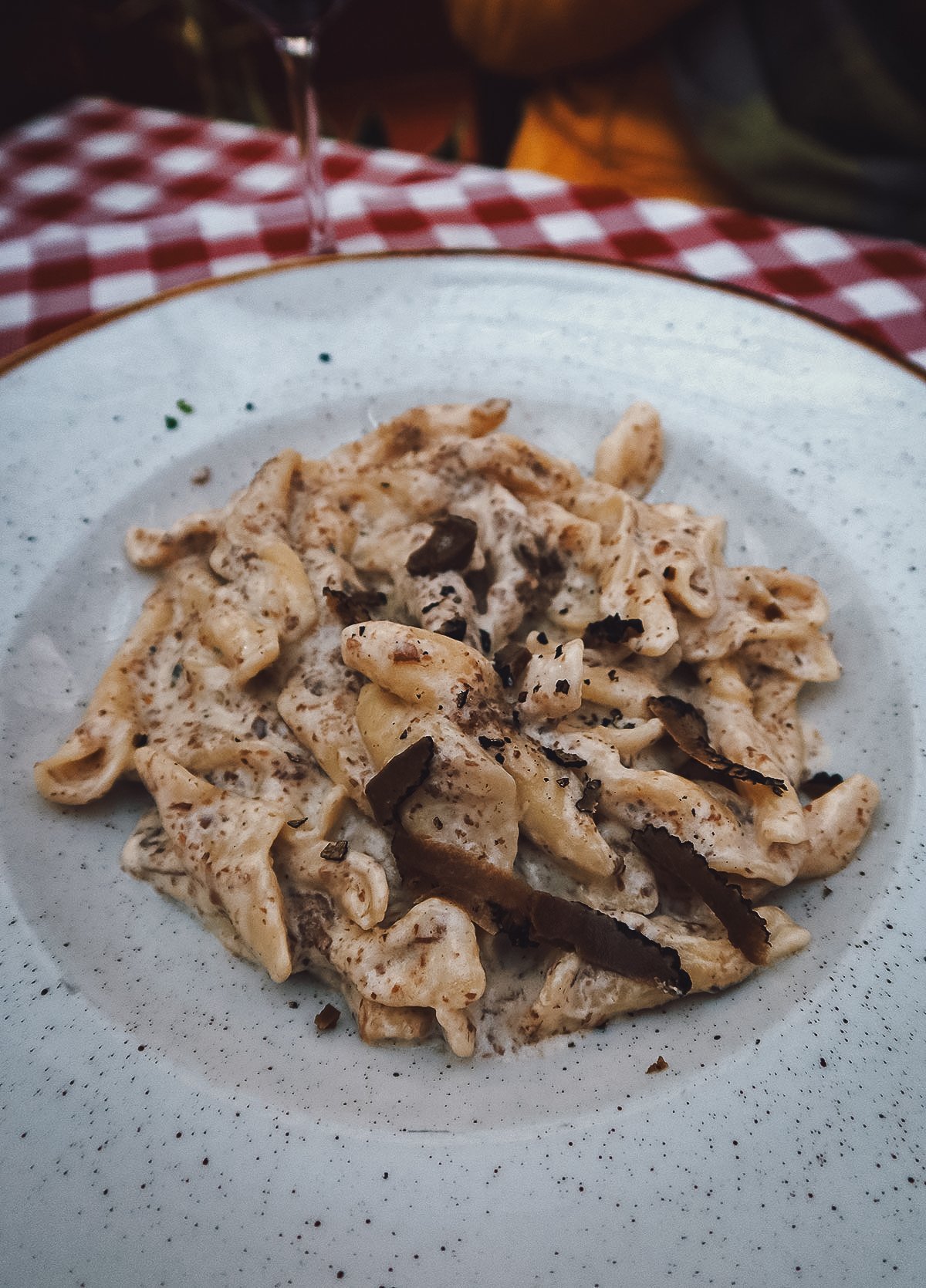 Truffle pasta dish at a restaurant in Rovinj