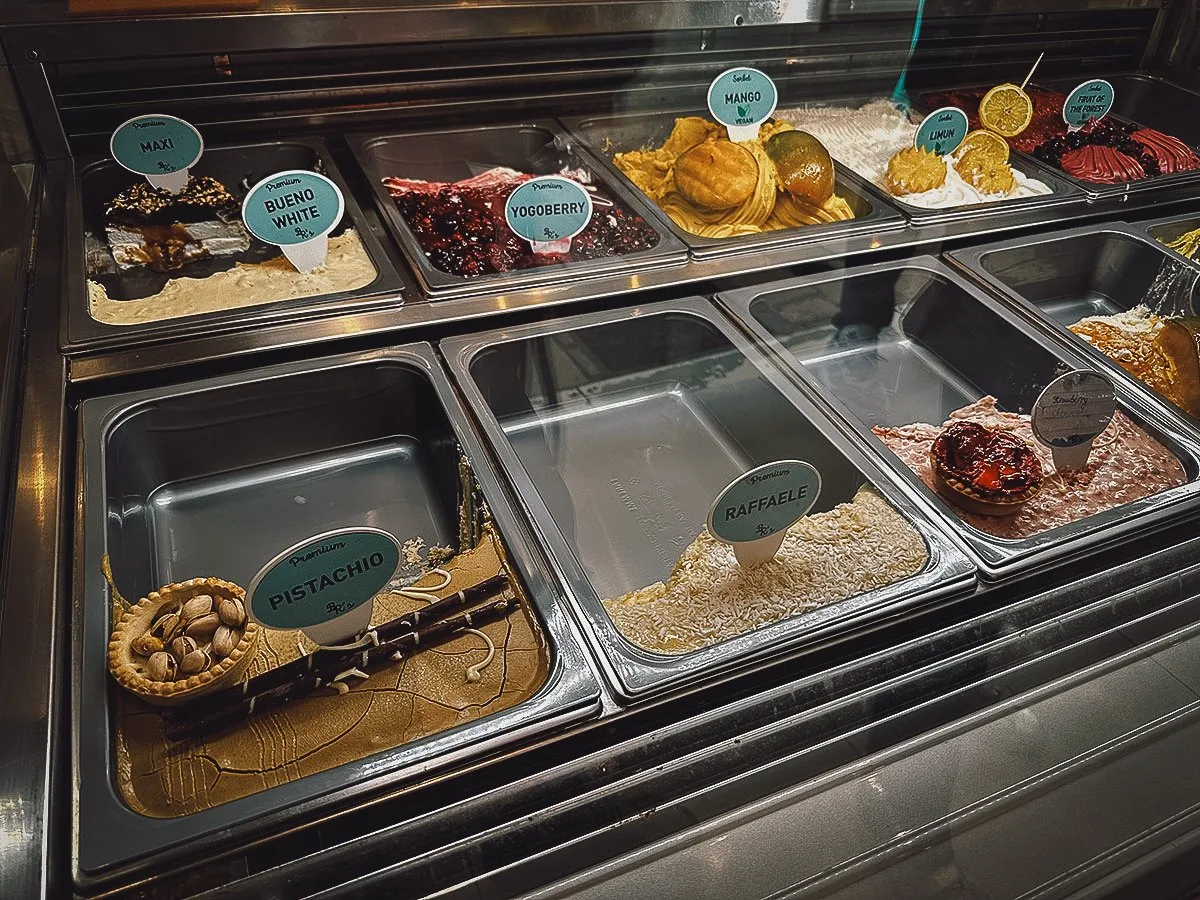 Gelato flavors at Bob Rocks in Zadar, Croatia