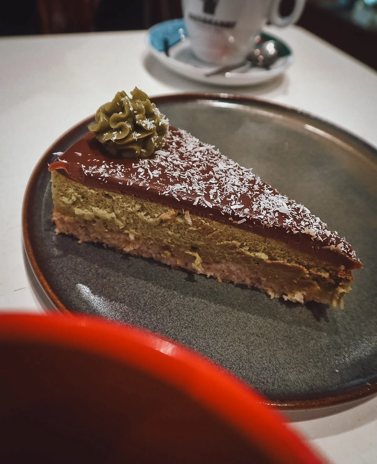 Pistachio cake at a restaurant in Zadar