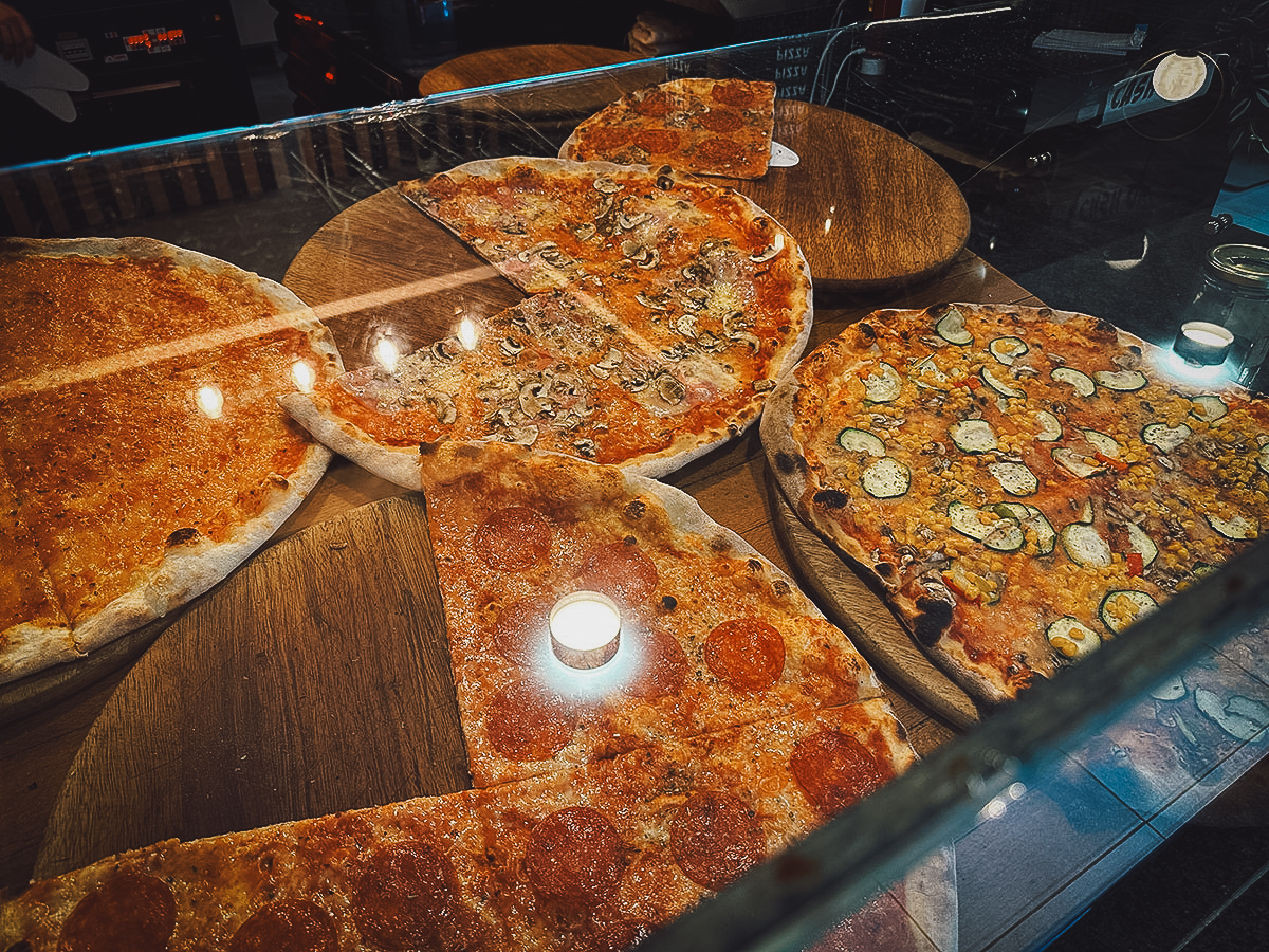 Pizzas at Crazy Pizza restaurant in Zadar, Croatia