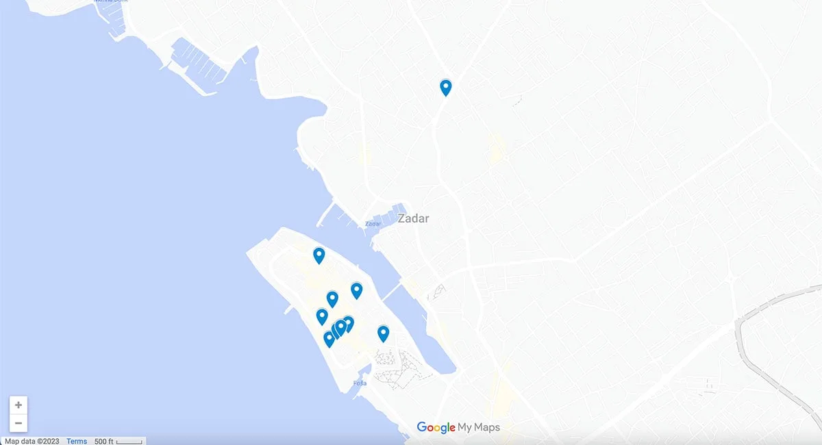 The Best Restaurants in Zadar Map with pins