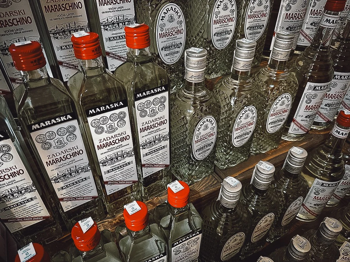 The Best Restaurants in Zadar Maraschino liqueur at a shop in Zadar, Croatia
