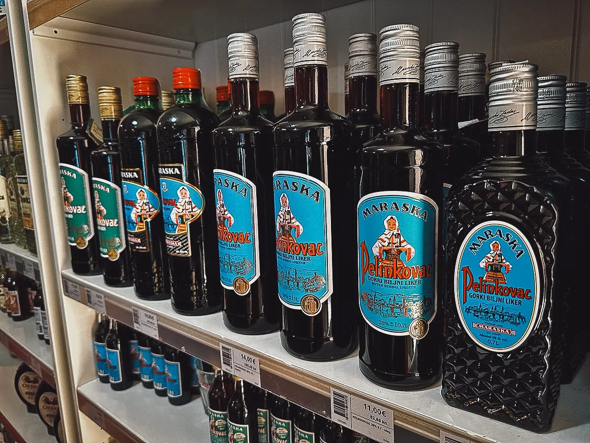 Liquor for sale at a shop in Zadar, Croatia