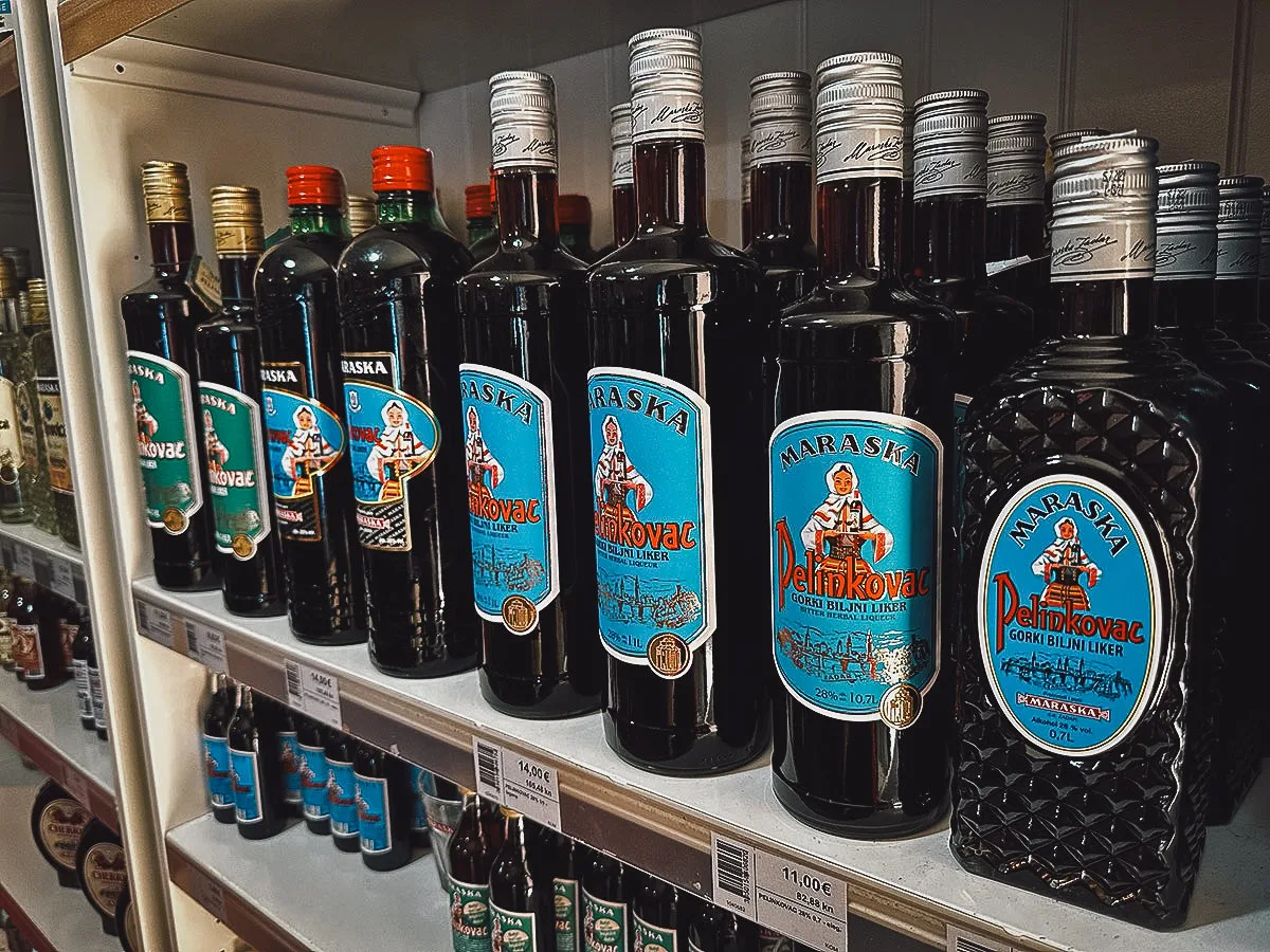 The Best Restaurants in Zadar Liquor for sale at a shop in Zadar, Croatia