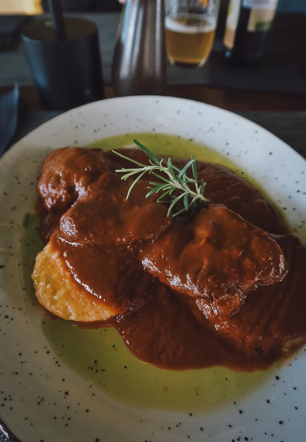 Vegan pasticada at a restaurant in Zadar