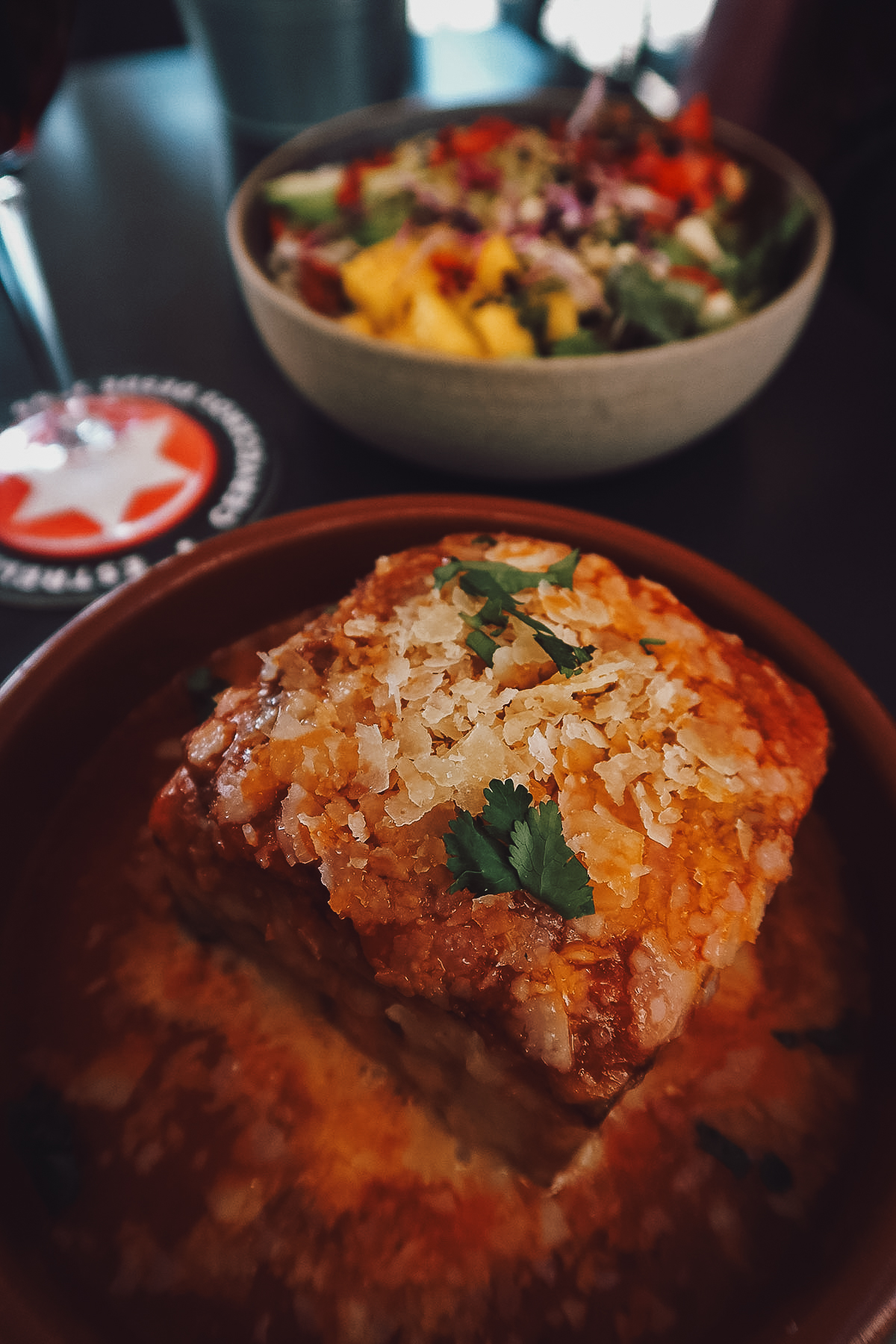 Vegetarian lasagna at a restaurant in Barcelona