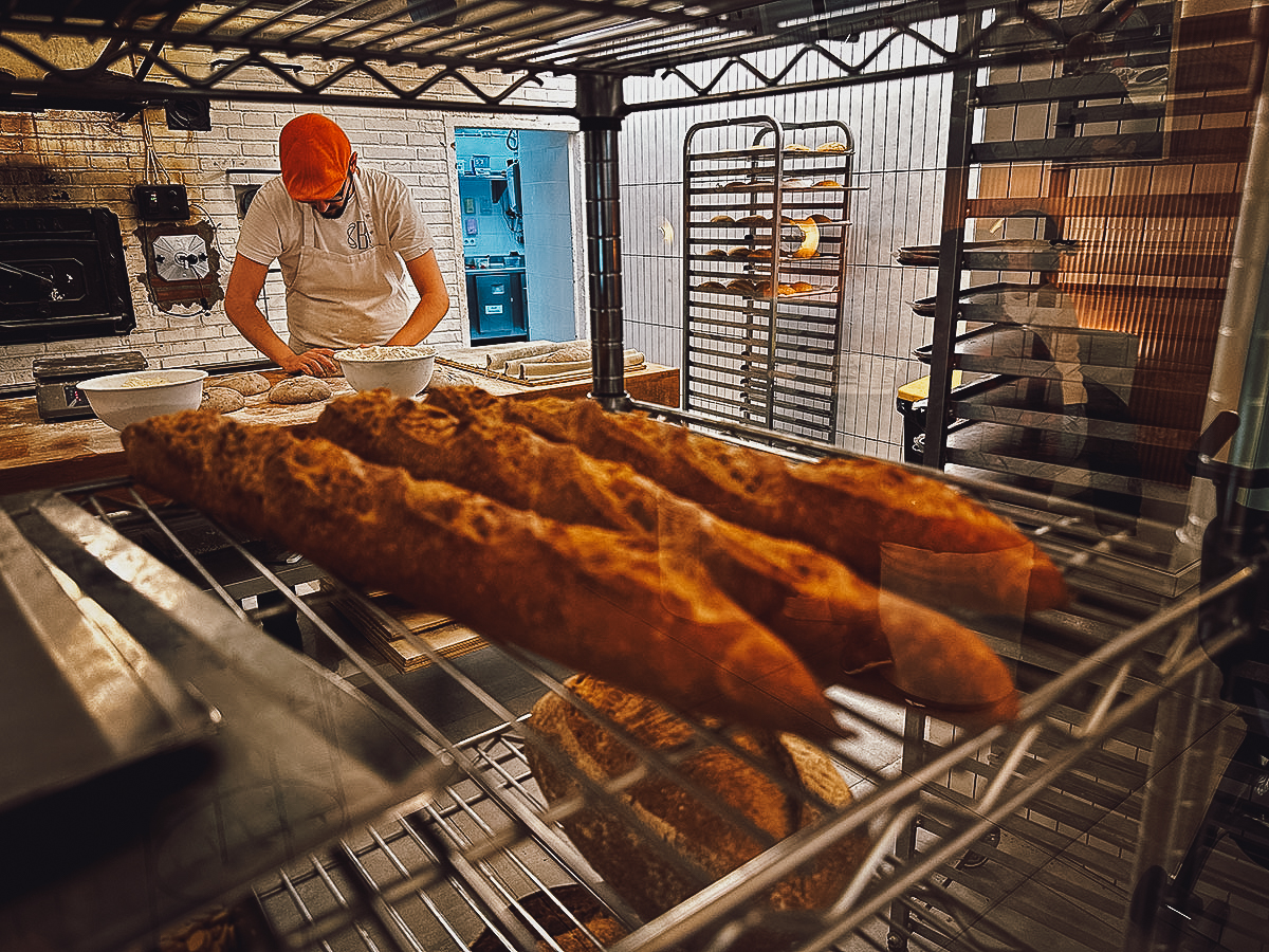 Baker making dough at Brunells