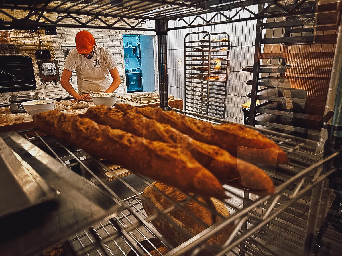 Baker making dough at Brunells