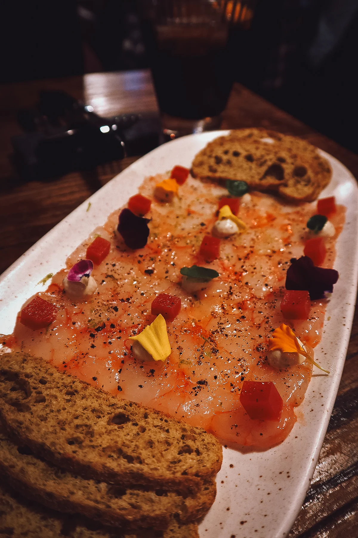 Shrimp carpaccio at a restaurant in Barcelona