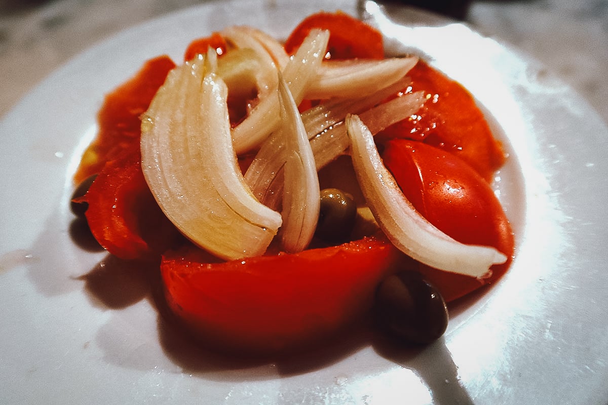 Tomato tapas at a restaurant in Barcelona