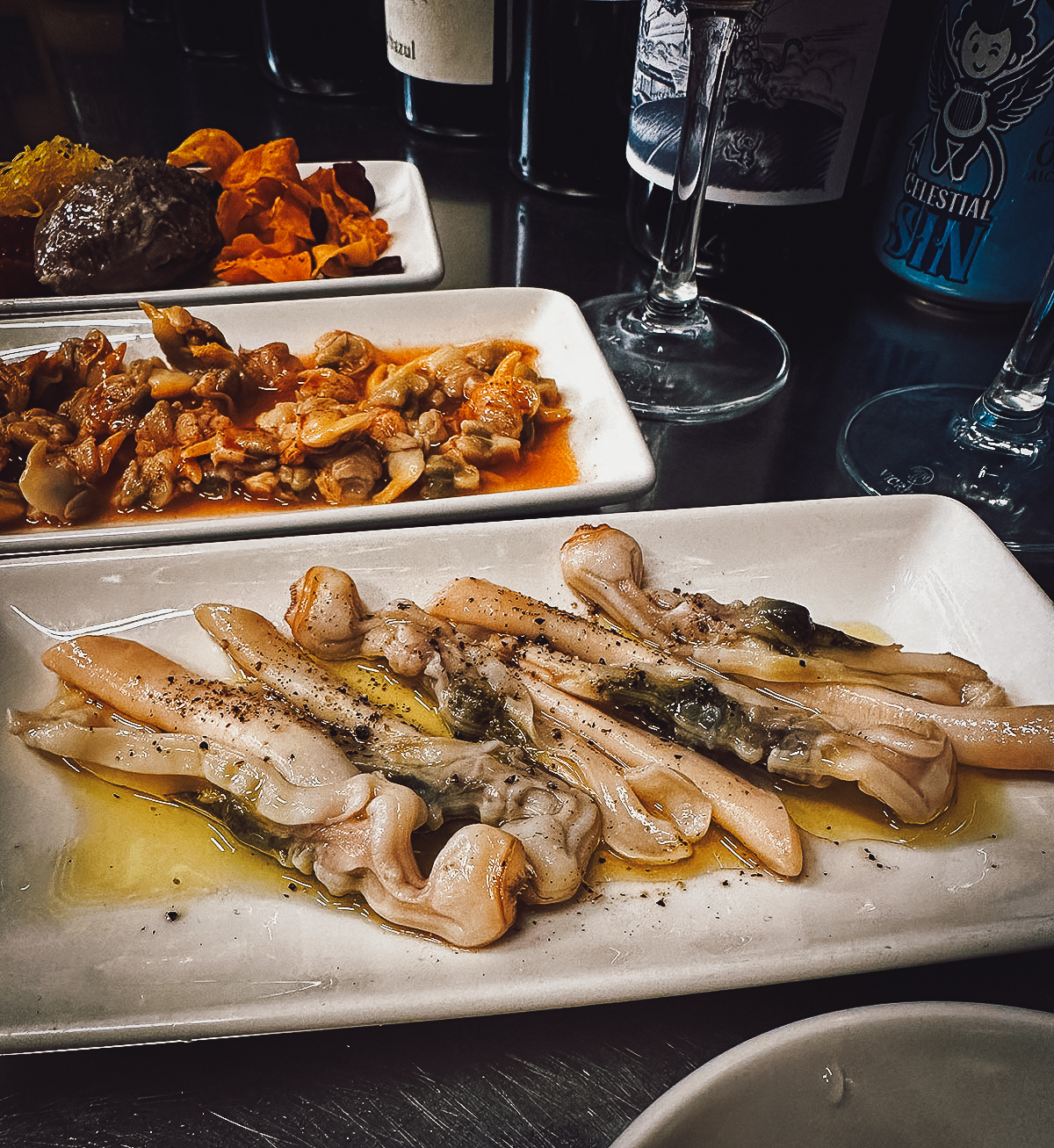 Razor clams at a restaurant in Barcelona