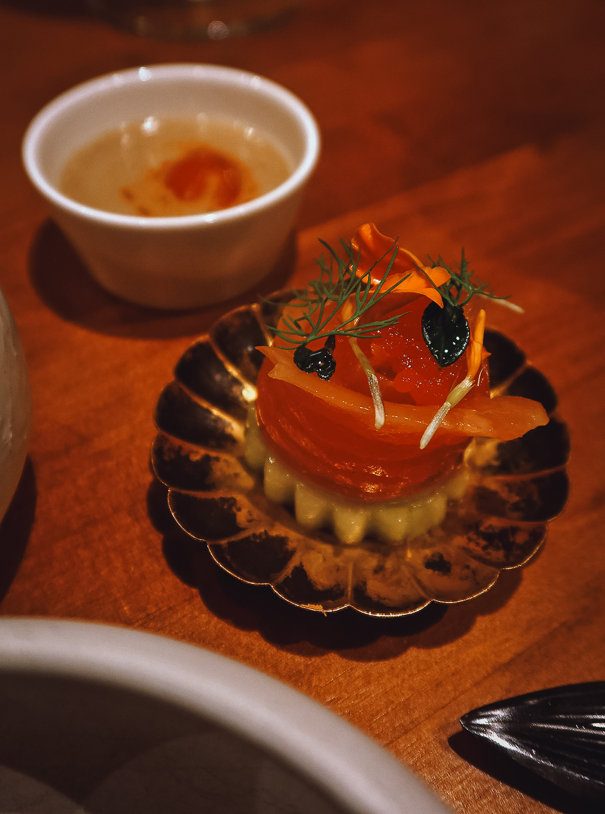 Appetizer and soup at a restaurant in Malaga