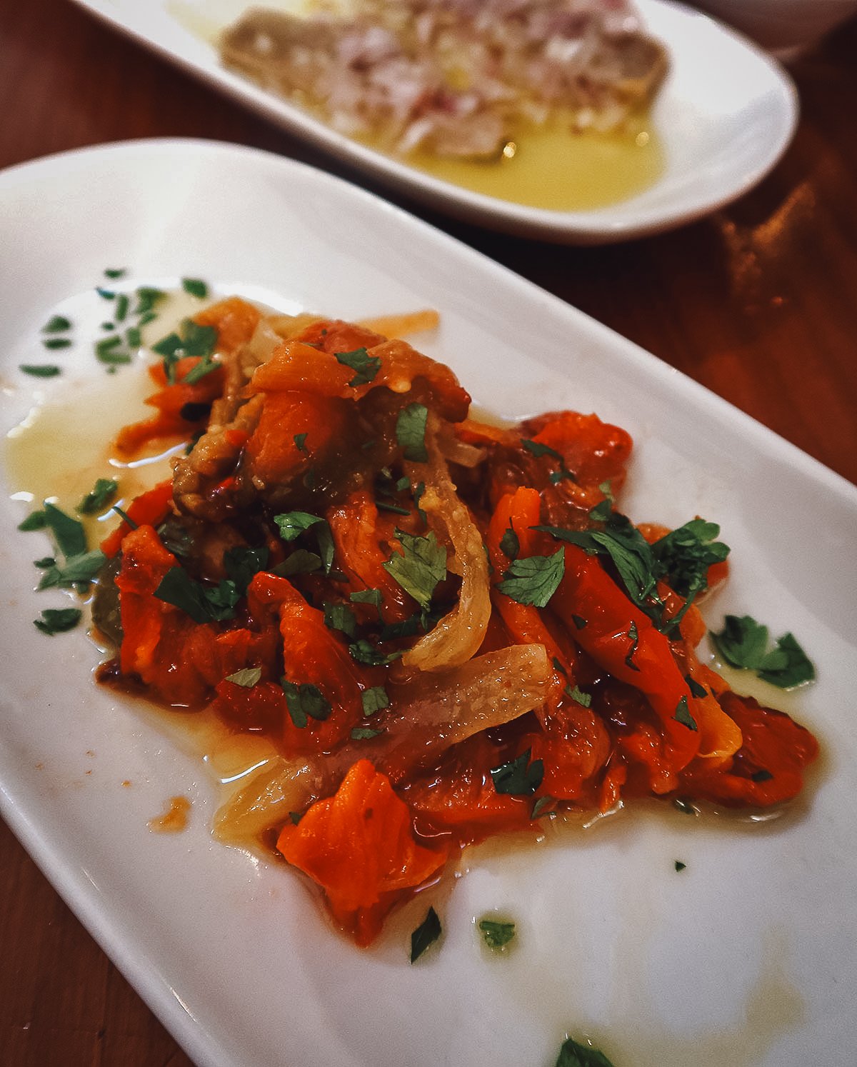 Roasted pepper dish at a restaurant in Malaga