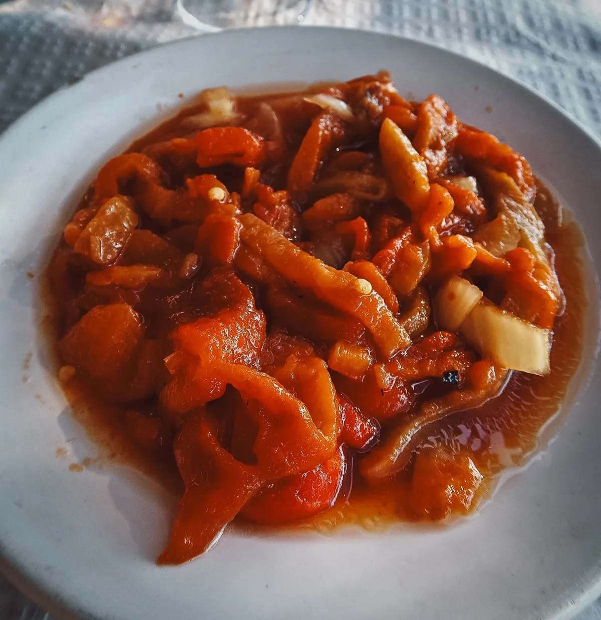 Roasted pepper dish at a restaurant in Malaga