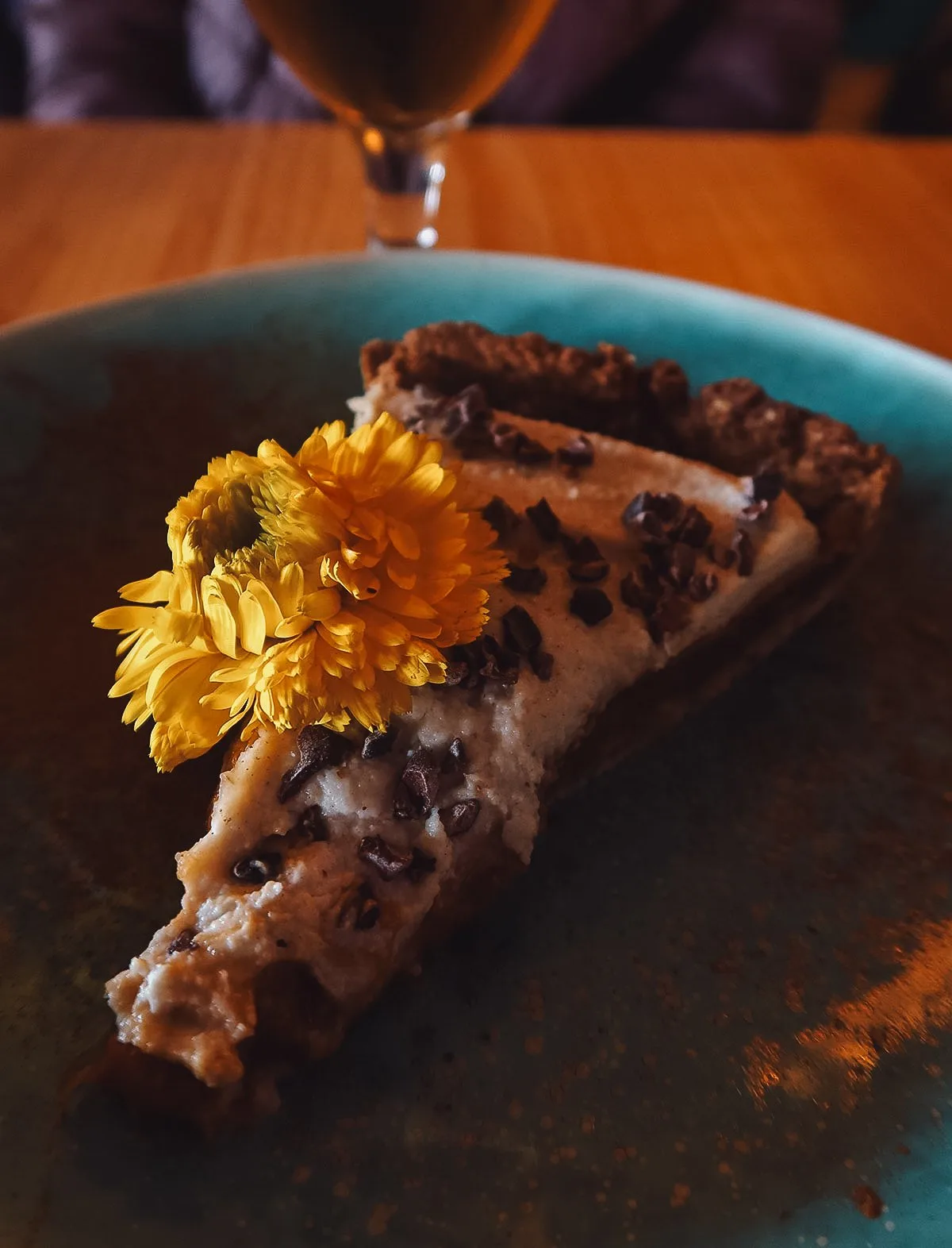 Vegan pie at a restaurant in Malaga