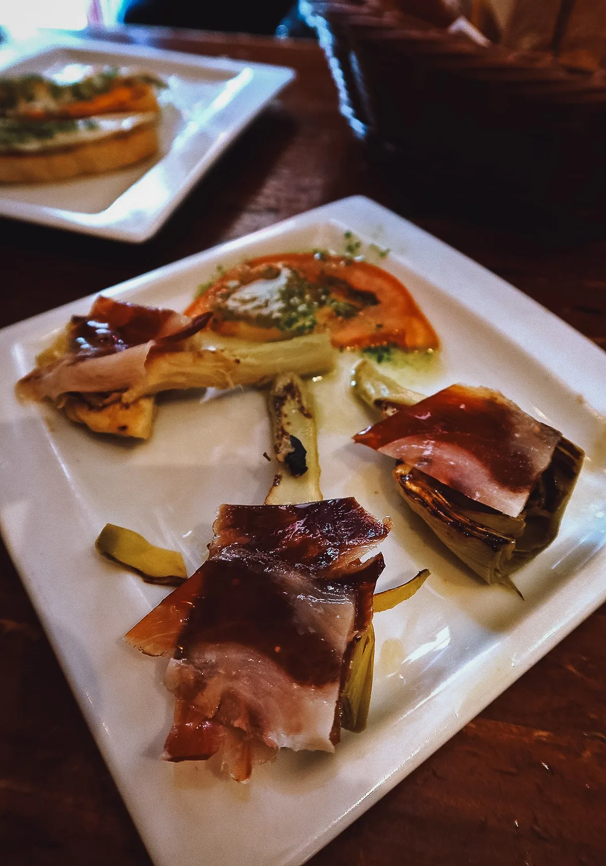 Artichoke tapas dishes at a restaurant in Seville