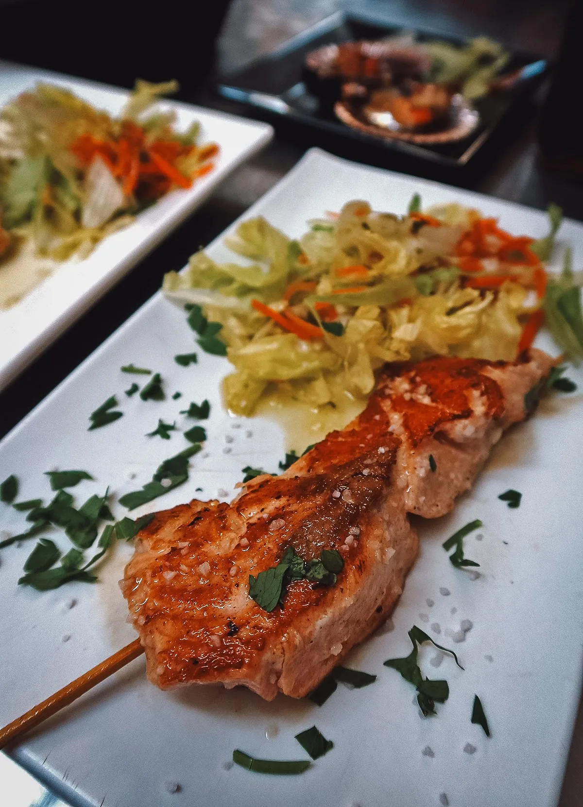 Salmon at a restaurant in Seville